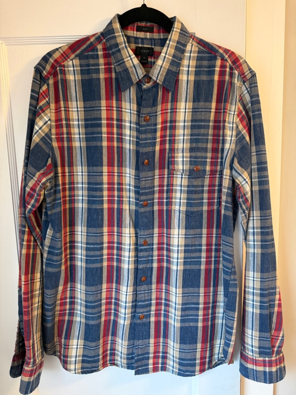 J. Crew Plaid Button-Down Shirt in Blue, Red and Cream